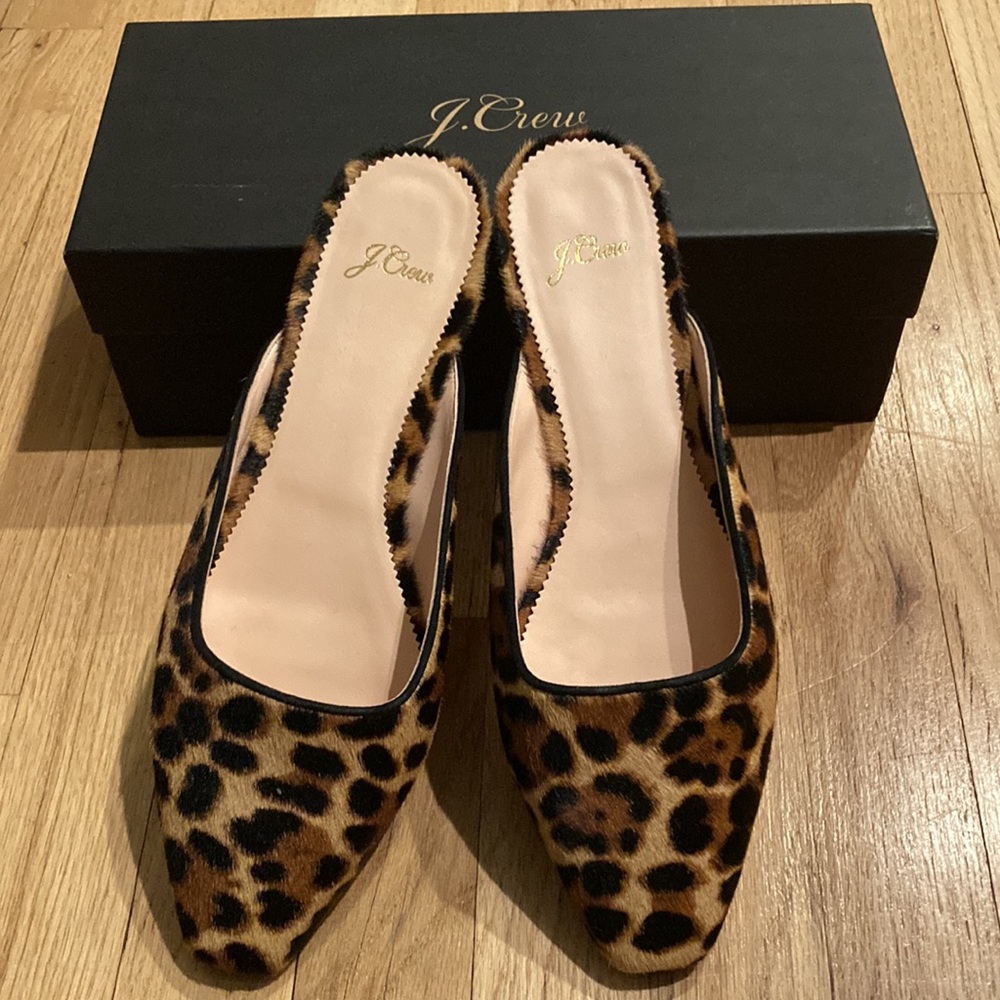 J.Crew leopard hair calf slides / mules